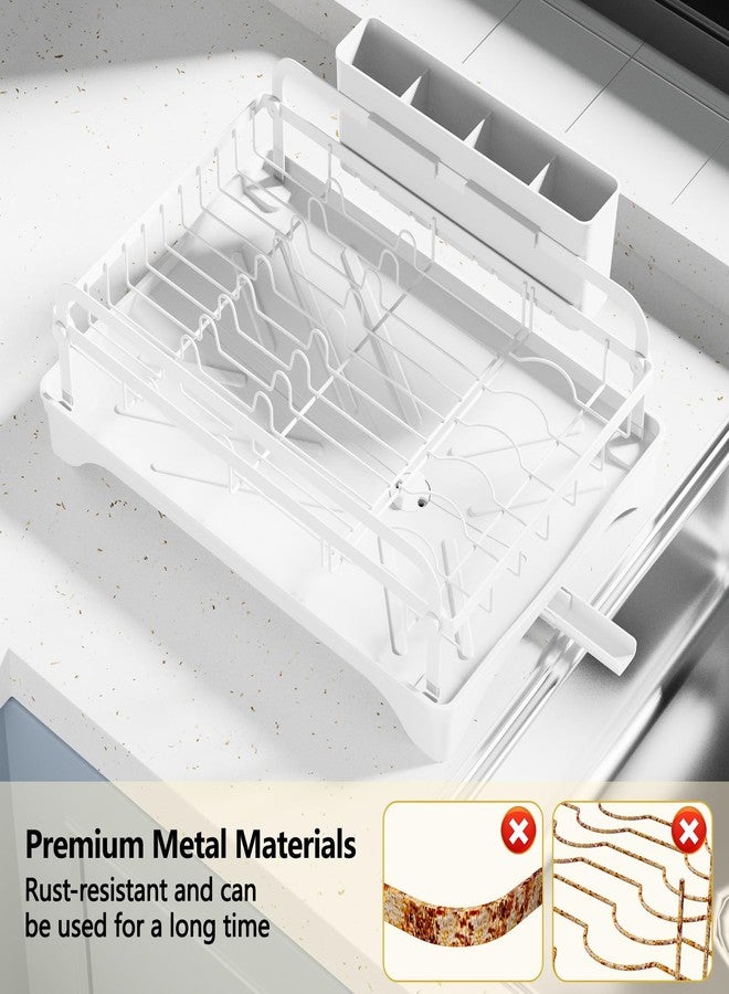 LIYI HOMECOLDFLS Dish Drying Rack for Kitchen Counter - Kitchen Dish Rack with Drainboard, Small Dish Drainer with Utensil Holder for Sink, 16.5" D x 11.6" W x 6.6" H, White - Image 4