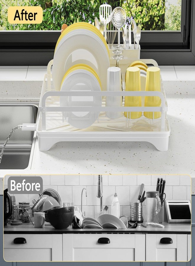 LIYI HOMECOLDFLS Dish Drying Rack for Kitchen Counter - Kitchen Dish Rack with Drainboard, Small Dish Drainer with Utensil Holder for Sink, 16.5" D x 11.6" W x 6.6" H, White - Image 5