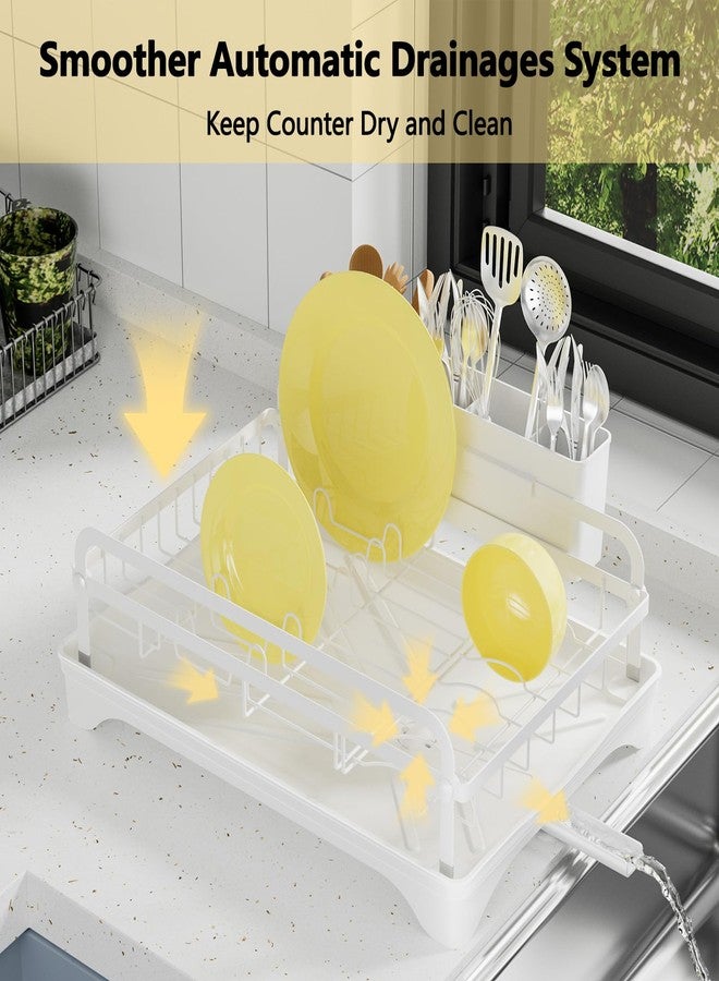 LIYI HOMECOLDFLS Dish Drying Rack for Kitchen Counter - Kitchen Dish Rack with Drainboard, Small Dish Drainer with Utensil Holder for Sink, 16.5" D x 11.6" W x 6.6" H, White - Image 3