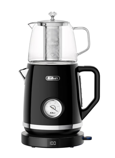 Feller Germany, Retro Style 1.7L 2-in-1 Stainless Steel Tea Maker+Kettle, 2200W, 85/95/100°C Adjustable Touch-Sensitive Temp Setting,LED Display, TS290, (Black)