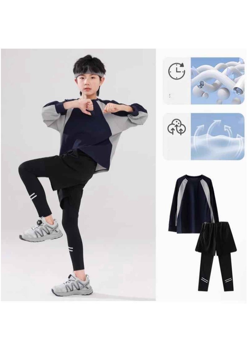 Children's Long Sleeved Long Pants Two-Piece Running Basketball Training Quick Drying Sports Suit  - Image 1