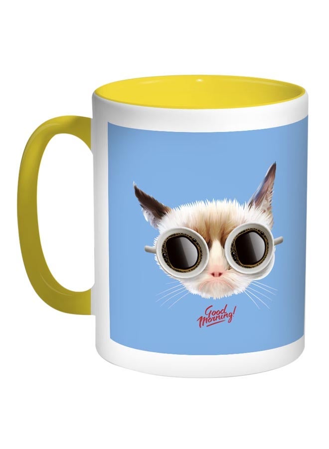 Good Morning Printed Coffee Mug Blue/White/Yellow 11ounce