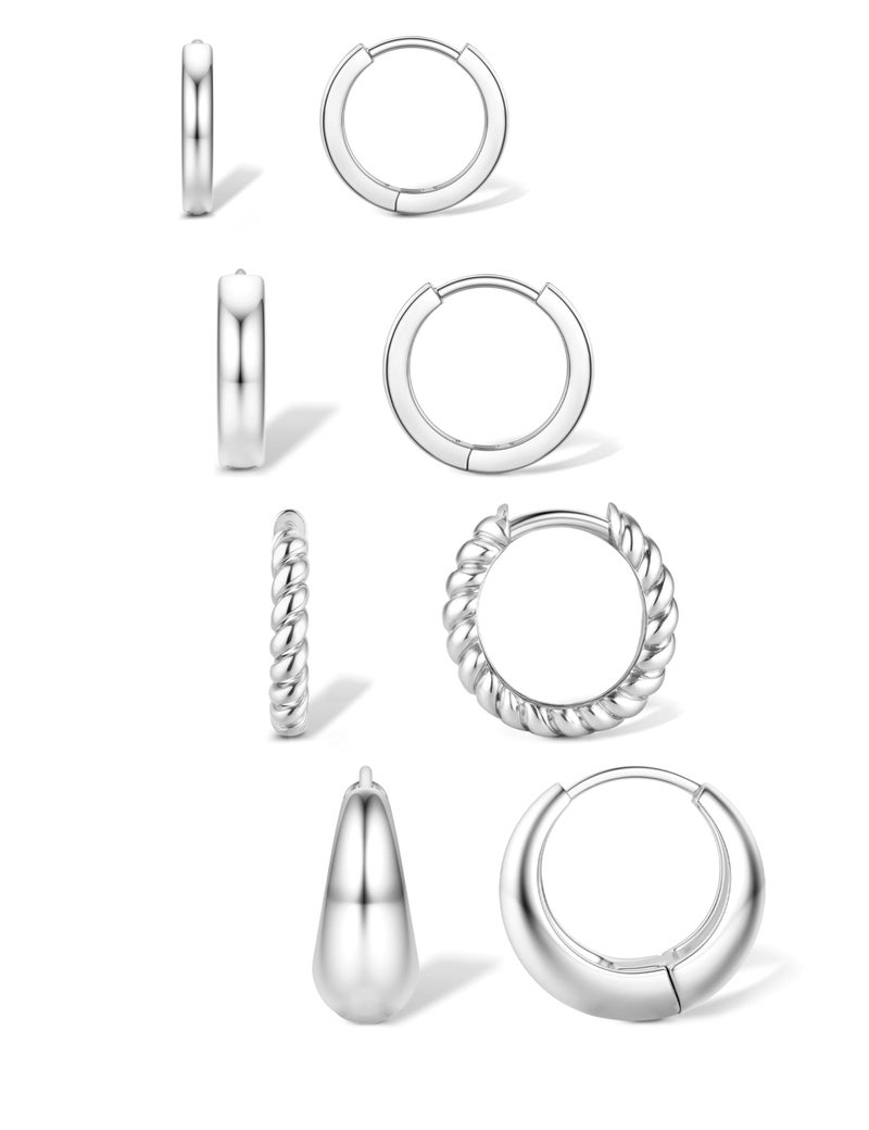 Jstyle Small Silver Hoop Earrings for Women Trendy 14K Gold Plated Huggie Earring Stacks Silver Hypoallergenic Huggie Earrings Set Chunky Cartilage Earring Sets for Multiple Piercing Jewelry Gift - Image 1