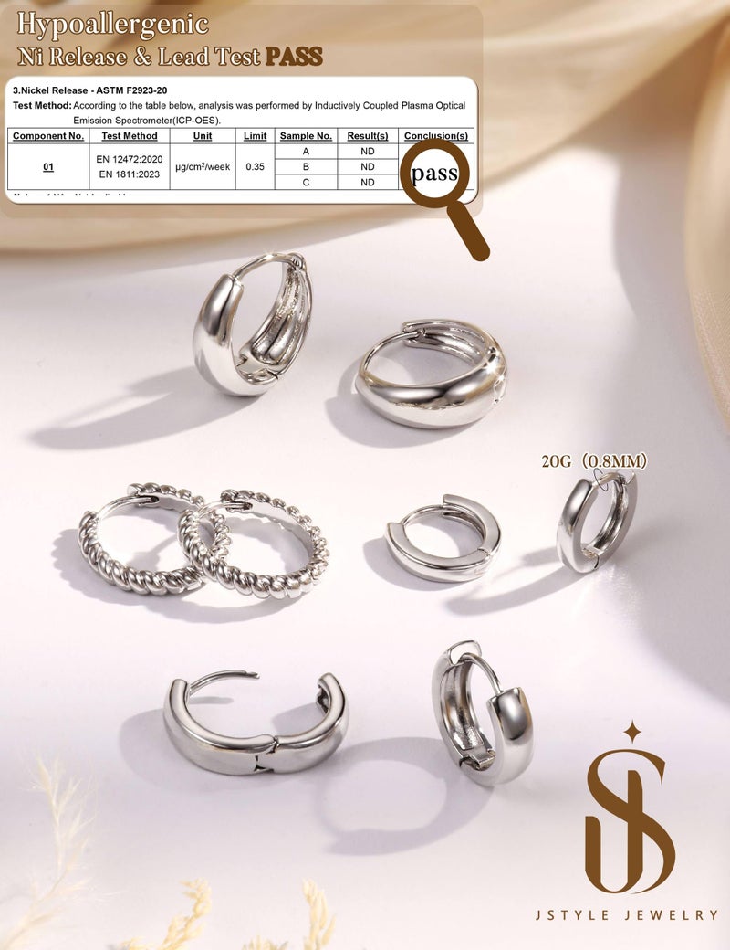 Jstyle Small Silver Hoop Earrings for Women Trendy 14K Gold Plated Huggie Earring Stacks Silver Hypoallergenic Huggie Earrings Set Chunky Cartilage Earring Sets for Multiple Piercing Jewelry Gift - Image 5