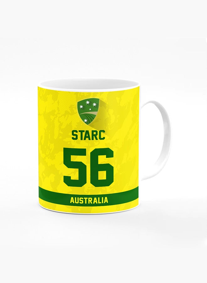 Stylizedd Designer Printed Coffee Mug with Heavy Duty Handle 11oz Ceramic Personalised Gift Mugs Cup - Cricket Player - Mitchell Starc, Jersey Number - 56 (With Logo) - Image 1
