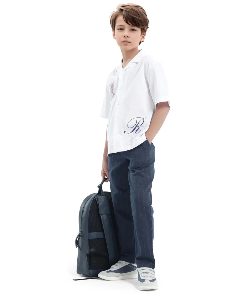 Rare Ones Rare Ones Kids Leo Navy Polyester Blend Striped Button & Zip Closure Regular Fit Trouser