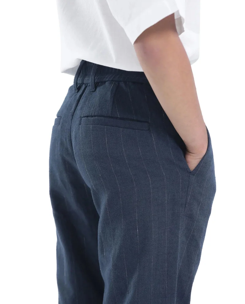 Rare Ones Rare Ones Kids Leo Navy Polyester Blend Striped Button & Zip Closure Regular Fit Trouser