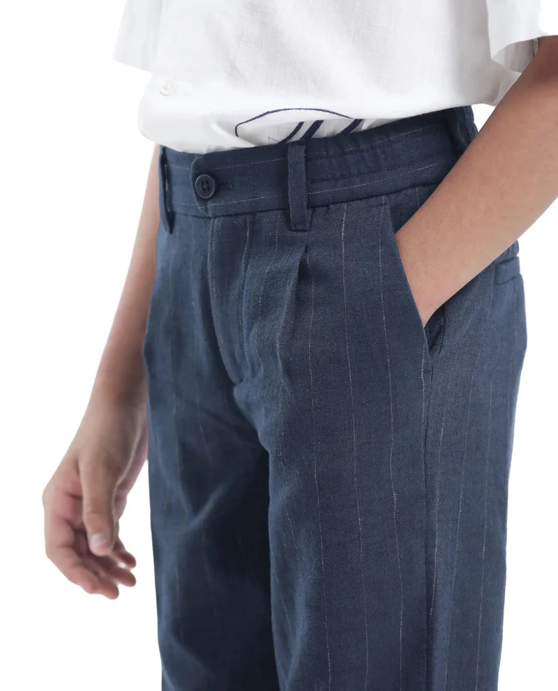 Rare Ones Rare Ones Kids Leo Navy Polyester Blend Striped Button & Zip Closure Regular Fit Trouser