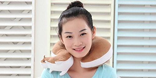 Lacheln Cartoon U Shape Travel Pillow Car Neck Support Rest Cushion for Airplane Bus Train Home Office Soft Plush,Brown Squirrel - Image 3