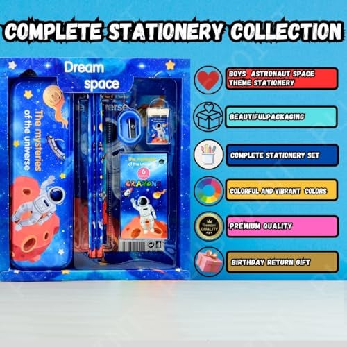 PLUSPOINT Stationery Gift Set for Kids - Pack of 7 Pcs, Stationery Items for Kids useful gift Cartoon Stationary Set Birthday Return Gift School Accessories Items (ASTRO) - Image 3