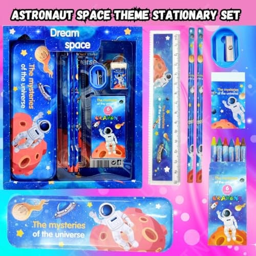PLUSPOINT Stationery Gift Set for Kids - Pack of 7 Pcs, Stationery Items for Kids useful gift Cartoon Stationary Set Birthday Return Gift School Accessories Items (ASTRO) - Image 2