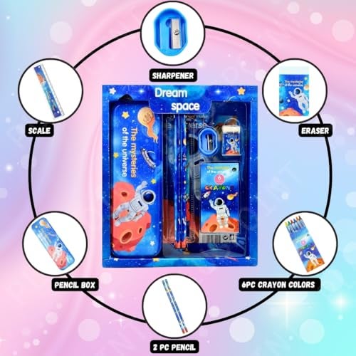 PLUSPOINT Stationery Gift Set for Kids - Pack of 7 Pcs, Stationery Items for Kids useful gift Cartoon Stationary Set Birthday Return Gift School Accessories Items (ASTRO) - Image 4