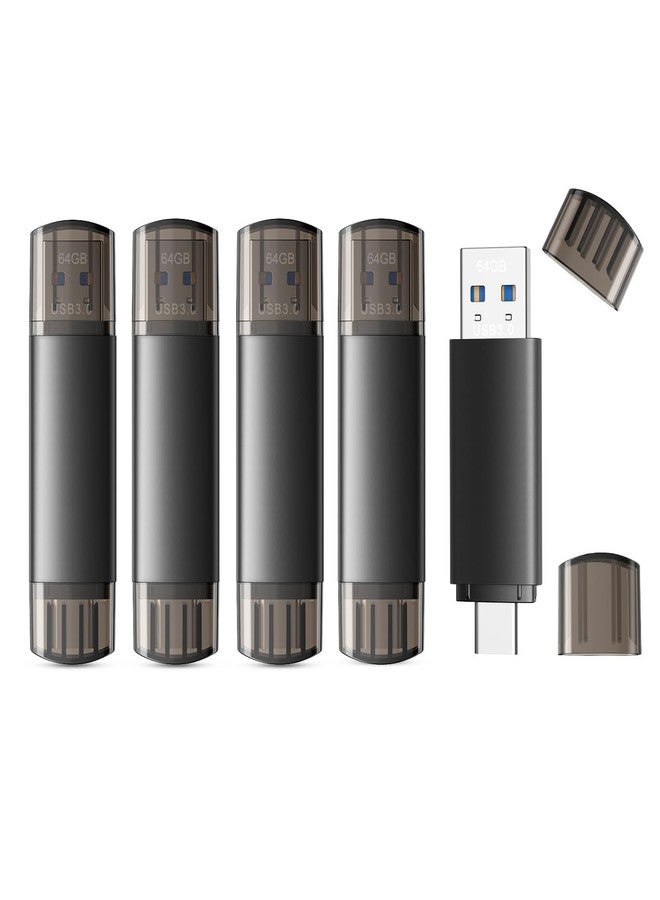 JOIOT 64GB USB C Flash Drive Dual USB 3.0 Flash Drive Type C + USB A Portable Type-C Flash Drive 2-in-1 USB-C Thumb Drive for Smartphone Tablet Computer Mac iPhone Black (5 Pack) - Image 1