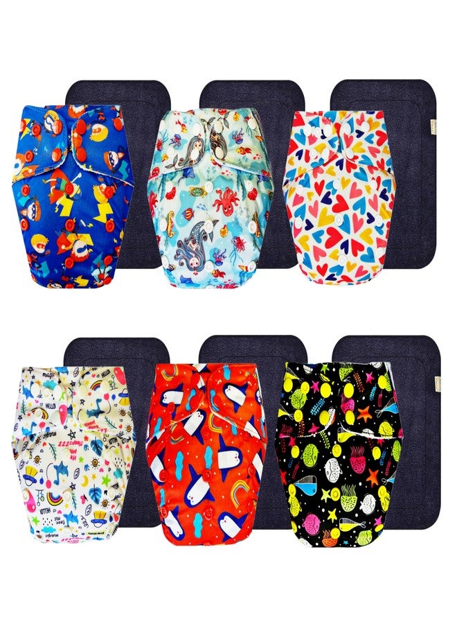 Dumbledo Premium Cloth Diaper with Black Insert (Pack of 6) | Hypoallergenic | 6-Layer Absorbent Pad | Travel Friendly | Worry-Free Diapering | 3 Months - 3 Years | Unisex Baby - Image 1
