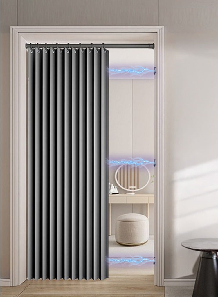 WALALLA Adjustable Accordion Door Curtain, Folding Door, Room Divider Curtain, Drilling Free Tension Curtain Rods, Wall Divider Rod include Double-sided Magnetic Suction, 70-120cm Rod, 100*190cm Curtain - Image 1