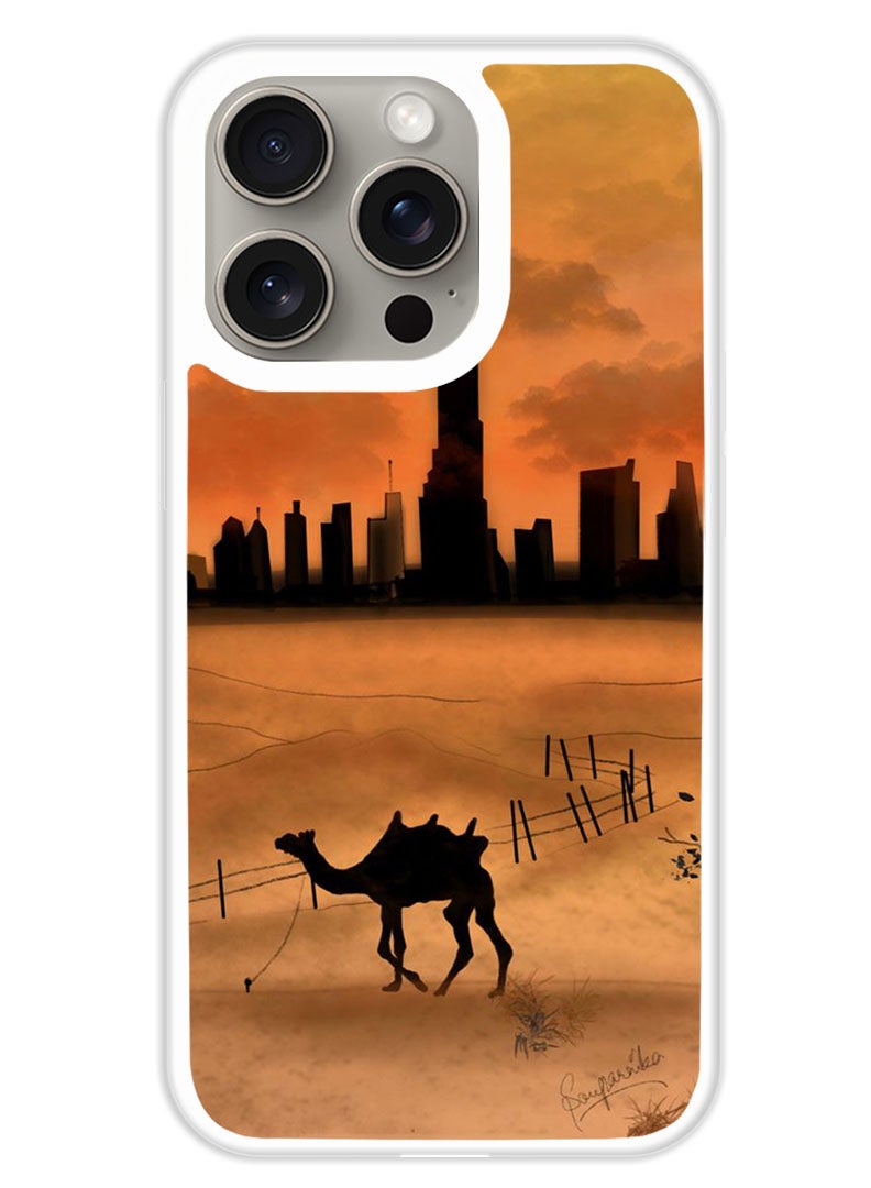 Theodor غطاء حماية لجهاز آبل آيفون 15 برو جمل الغروب برج خليفة (حافة بيضاء) - Image 1