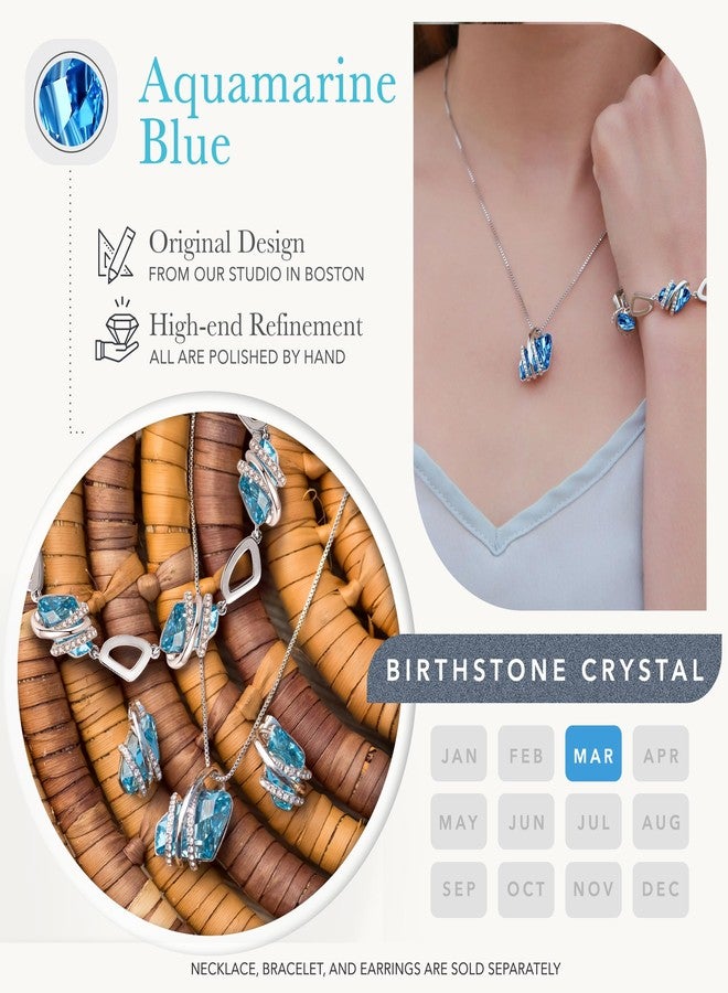 Leafael Mothers Day Gifts Wish Stone Pendant Necklace with Aquamarine Blue Birthstone Crystal for March & December, Silvertone, 18" + 2" Chain - Image 4