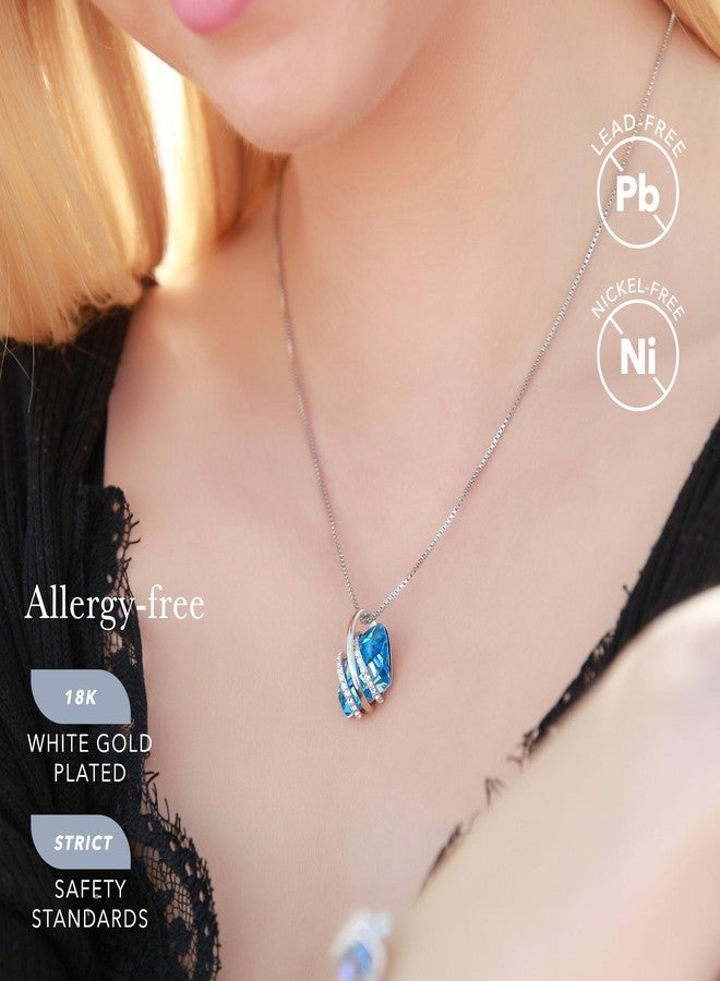 Leafael Mothers Day Gifts Wish Stone Pendant Necklace with Aquamarine Blue Birthstone Crystal for March & December, Silvertone, 18" + 2" Chain - Image 2