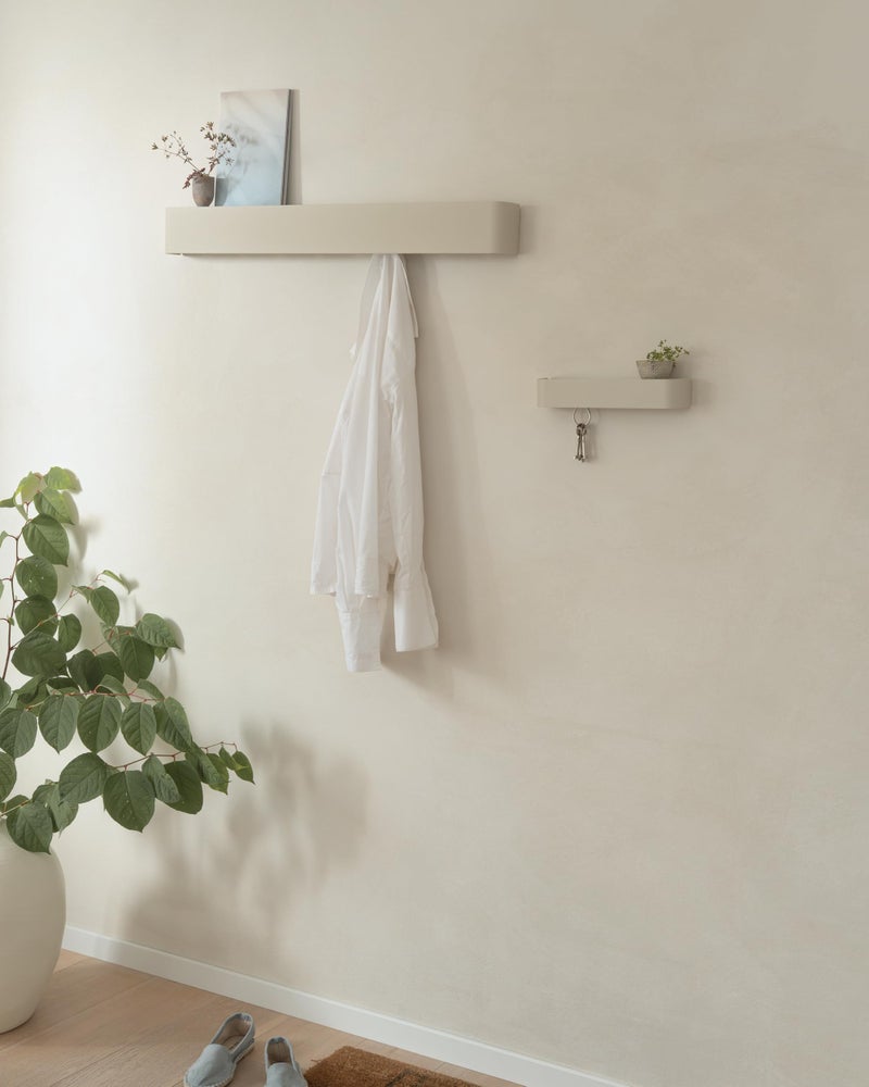 Kazai.Â® Coat Rack Wall Mount with Shelf 'Tone' | Modern Design Coat Hanger with Hidden Hooks and Storage | Hat Rack with Shelf in Metal | Wall-Mounted Purse Organizer | Taupe - Image 4