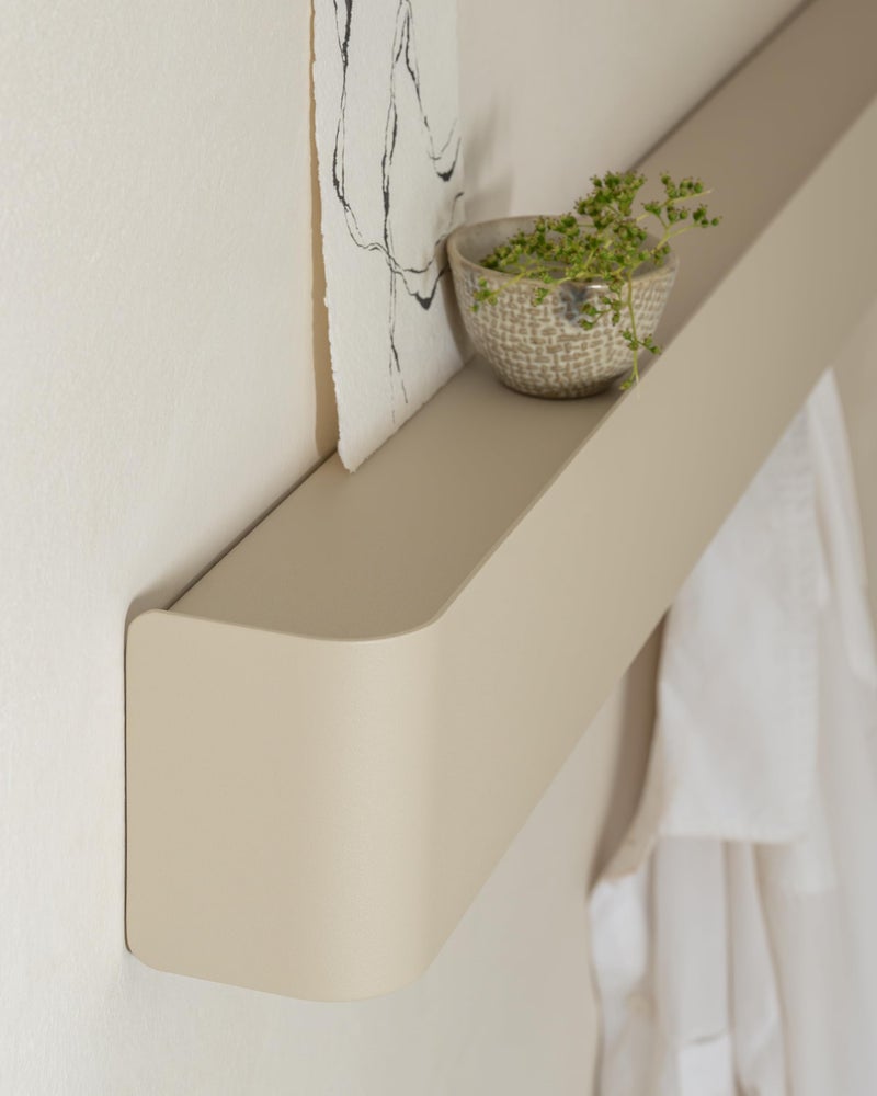 Kazai.Â® Coat Rack Wall Mount with Shelf 'Tone' | Modern Design Coat Hanger with Hidden Hooks and Storage | Hat Rack with Shelf in Metal | Wall-Mounted Purse Organizer | Taupe - Image 2