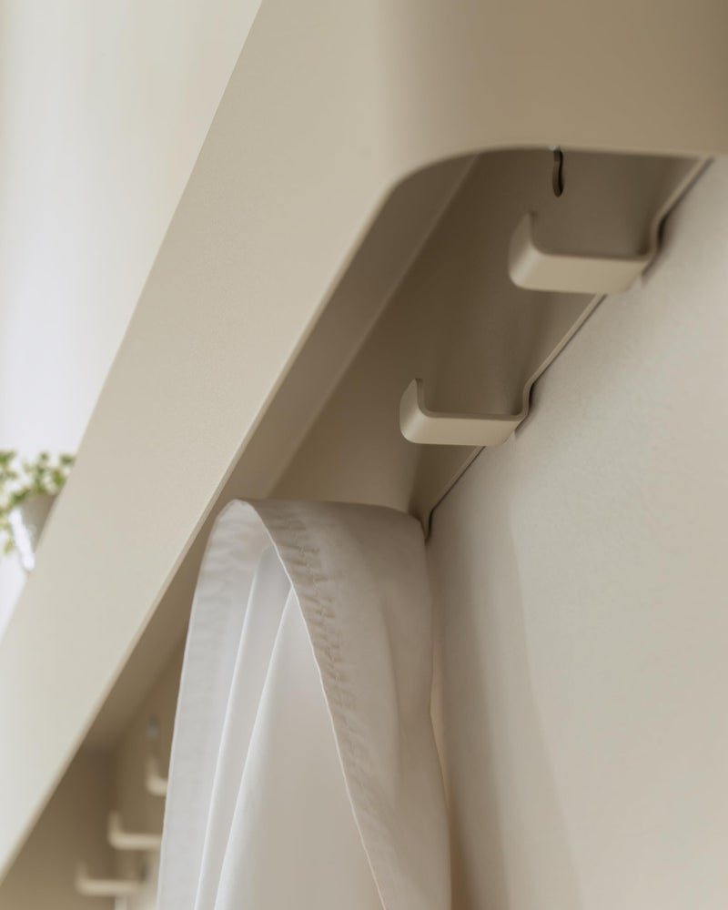 Kazai.Â® Coat Rack Wall Mount with Shelf 'Tone' | Modern Design Coat Hanger with Hidden Hooks and Storage | Hat Rack with Shelf in Metal | Wall-Mounted Purse Organizer | Taupe - Image 5