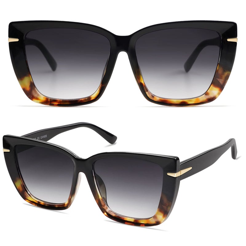 SOJOS Big Large Oversized Cat Eye Sunglasses for Women, 70s Trendy Plus Size Designer Shades SJ2231, Black & Tortoise/Grey - Image 5