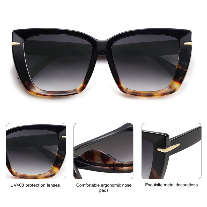 SOJOS Big Large Oversized Cat Eye Sunglasses for Women, 70s Trendy Plus Size Designer Shades SJ2231, Black & Tortoise/Grey - Image 3