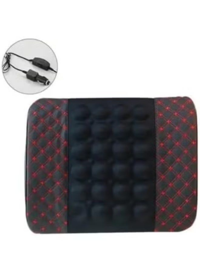 Electric Massage Lumbar Support Pillow – Memory Foam Backrest Cushion for Car, Office Chair, Sofa – Ergonomic Back & Waist Support – Black with Red Line - Image 2
