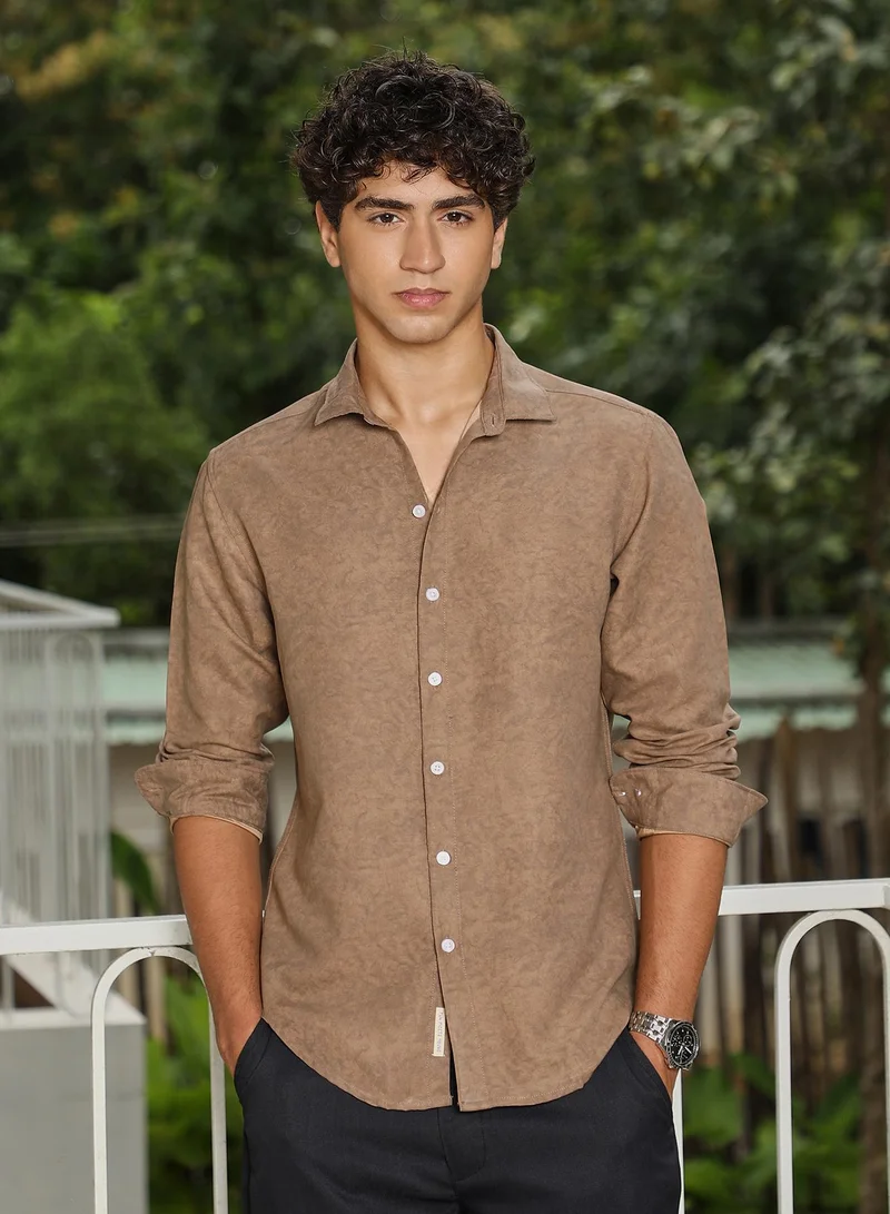 CAHOOT  Men's Ash Brown Mono-Fluid Imprint Shirt for Men | Best Price UAE