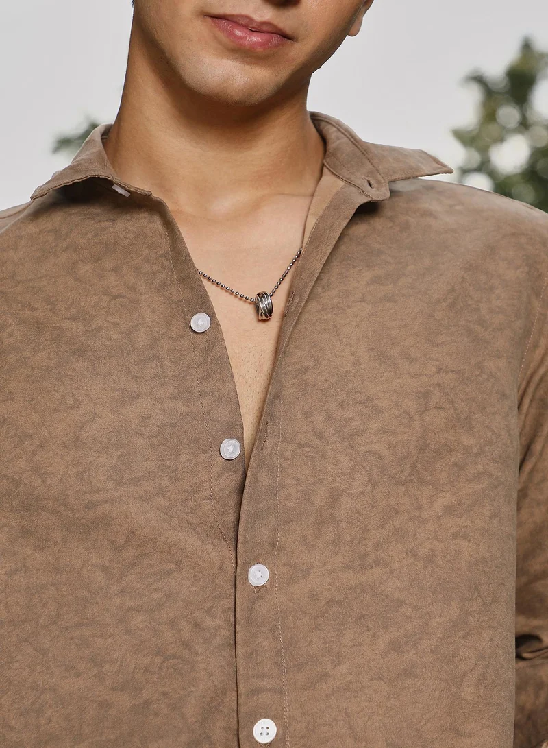 CAHOOT  Men's Ash Brown Mono-Fluid Imprint Shirt for Men | Best Price UAE