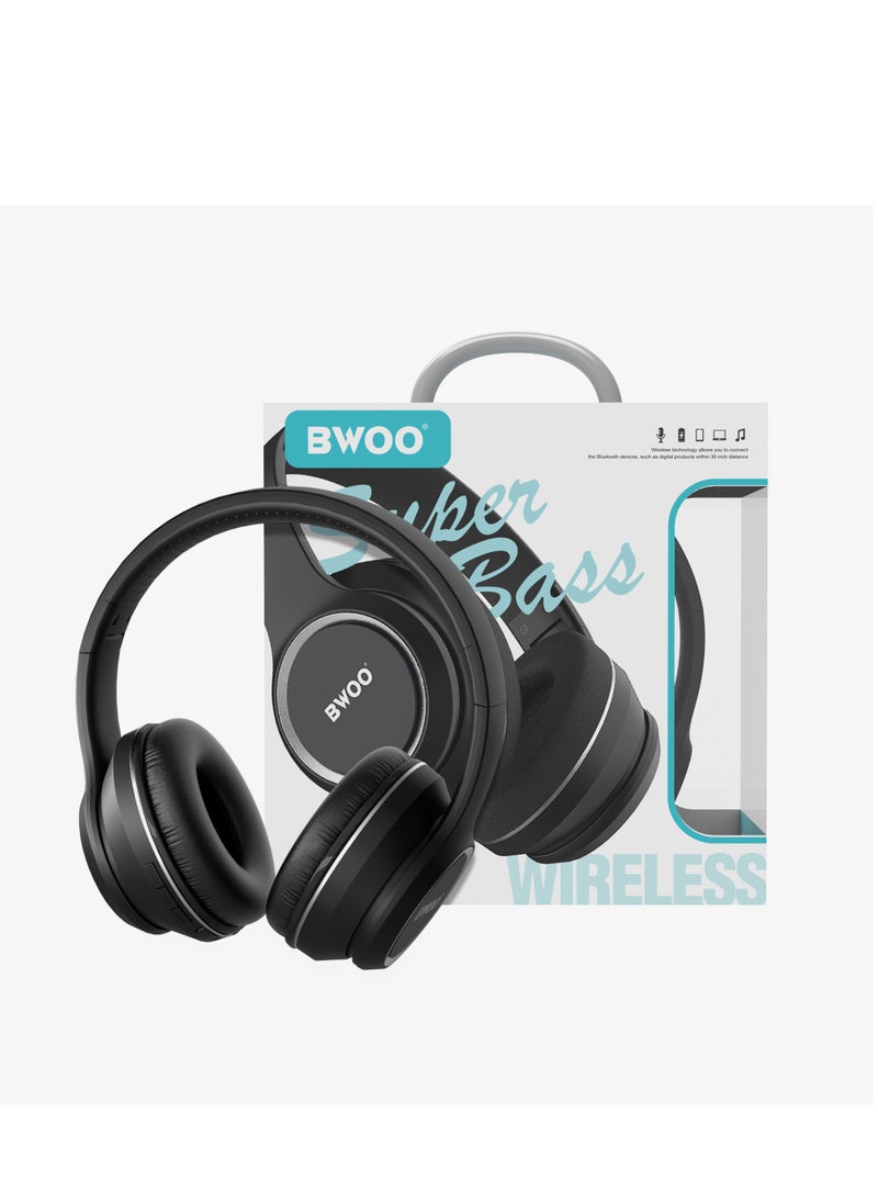 BWOO - BWOO BW580 Bluetooth Wireless Headphones - Noise Cancelling Headphones Super Bass Over Ear Foldable Bluetooth Wireless Headphone Black - Image 1