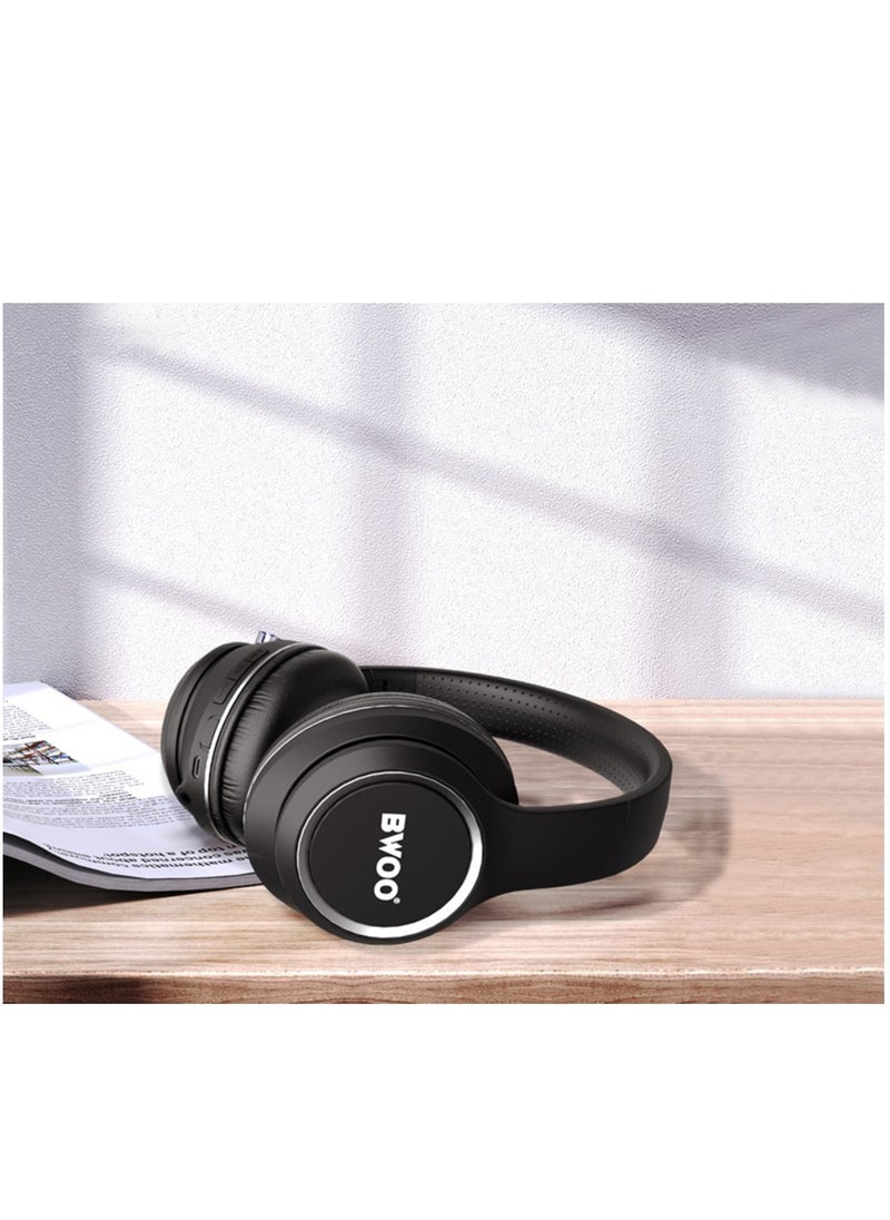 BWOO - BWOO BW580 Bluetooth Wireless Headphones - Noise Cancelling Headphones Super Bass Over Ear Foldable Bluetooth Wireless Headphone Black - Image 1