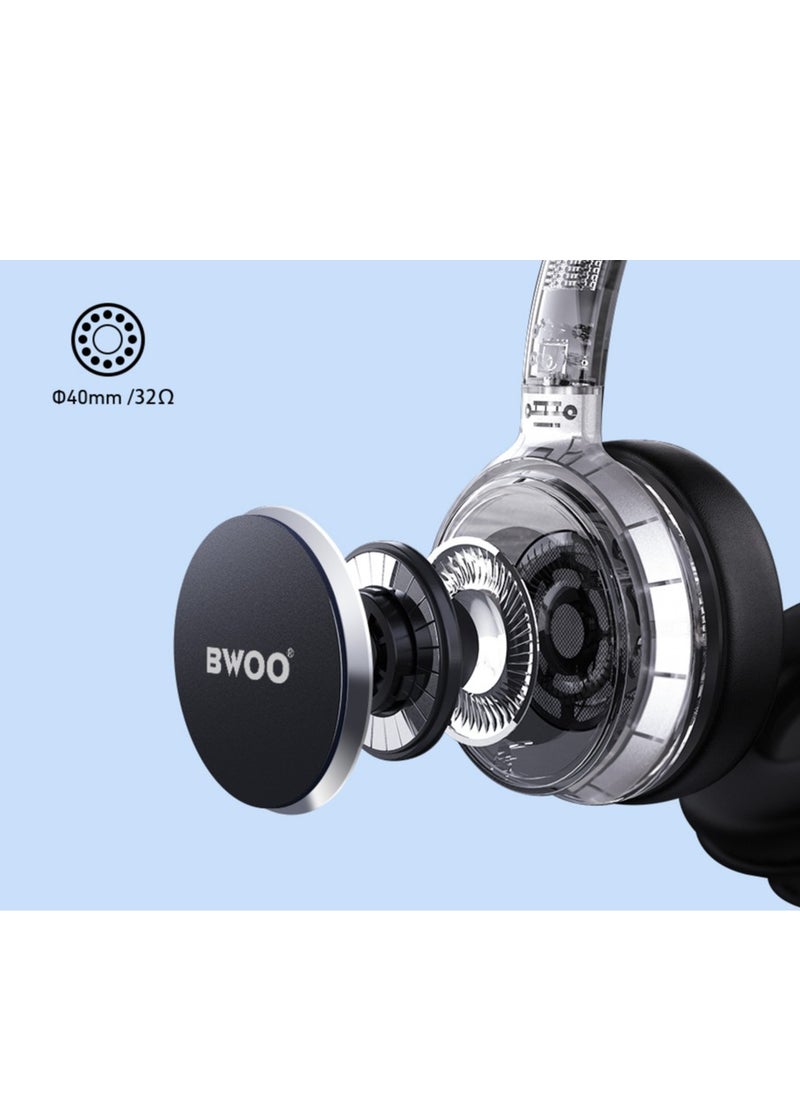 BWOO - BWOO BW580 Bluetooth Wireless Headphones - Noise Cancelling Headphones Super Bass Over Ear Foldable Bluetooth Wireless Headphone Black - Image 1