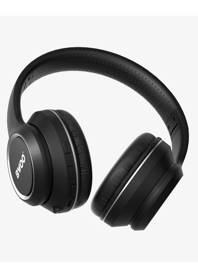BWOO - BWOO BW580 Bluetooth Wireless Headphones - Noise Cancelling Headphones Super Bass Over Ear Foldable Bluetooth Wireless Headphone Black - Image 1