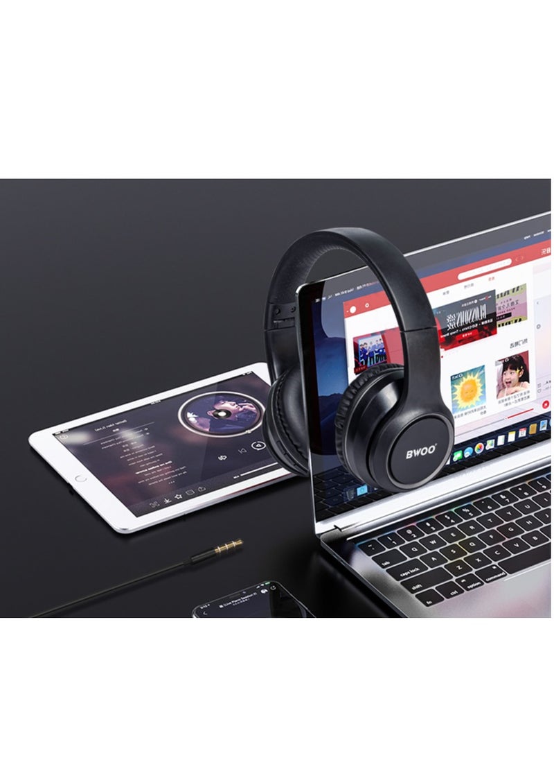 BWOO - BWOO BW580 Bluetooth Wireless Headphones - Noise Cancelling Headphones Super Bass Over Ear Foldable Bluetooth Wireless Headphone Black - Image 1