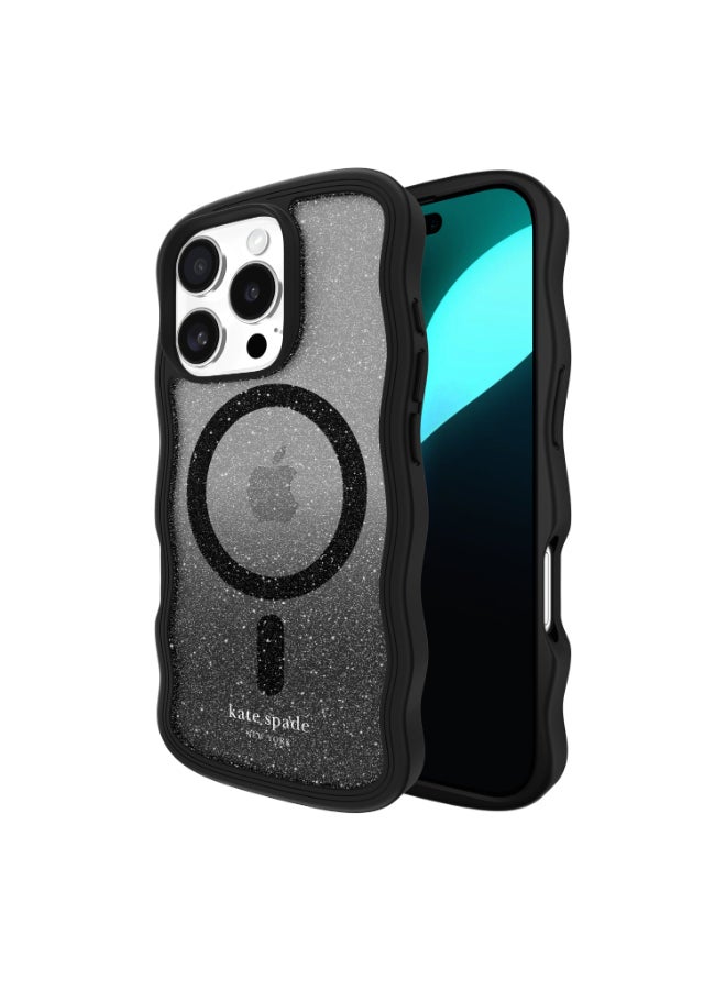 كايس مايت حافظة كيت سبيد ماغسيف المتموجة لهاتف آيفون 16 برو 6.3 بوصة 2024 | حماية من السقوط حتى 12 قدم، تصميم متموج مع جوانب ناعمة سهلة الإمساك، حواف مرتفعة، حافظة عصرية، شحن لاسلكي - ليالي الليل - Image 4