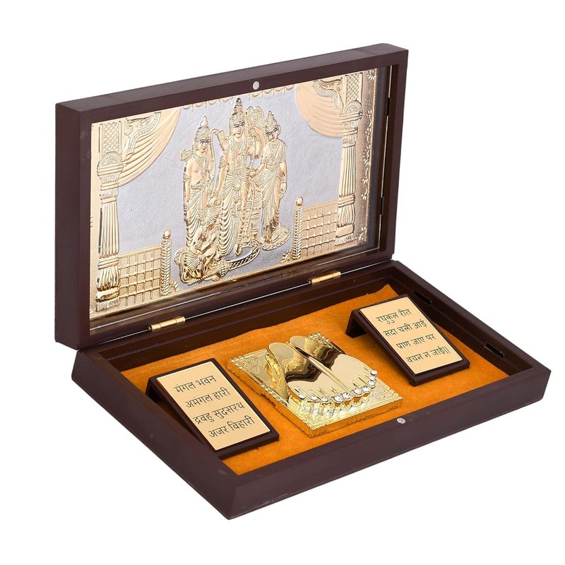 PiepotGold Plated Bhagwan Shree Ram Darbar Charan PadukaDevotional Prayer BoxWooden Momento With Natural Fragrance Decorative Showpiece Box PackingDiwali Gifting Charan Paduka Rectangular - Image 2