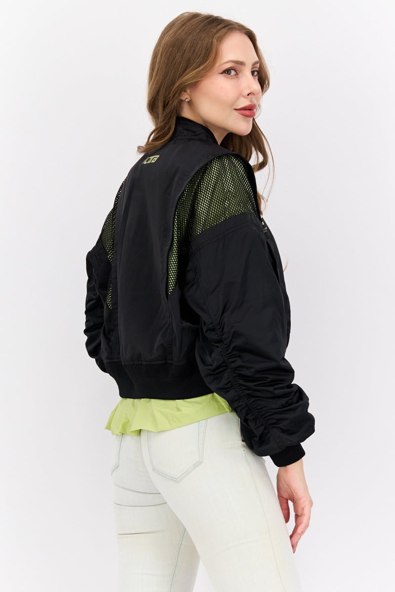Women Textured Windbreaker Jacket, Black