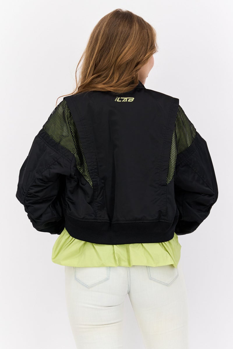 Women Textured Windbreaker Jacket, Black