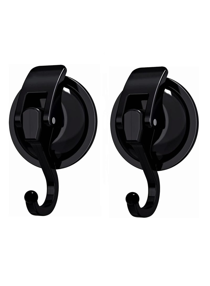 Excefore Suction Cup Hooks for Shower, 2 Pack Heavy Duty Vacuum Suction Shower Hooks, Waterproof Bathroom Towel Hooks for Hanging, No Punching Robe Hooks, Reusable Wreath Hanger, Black - Image 1
