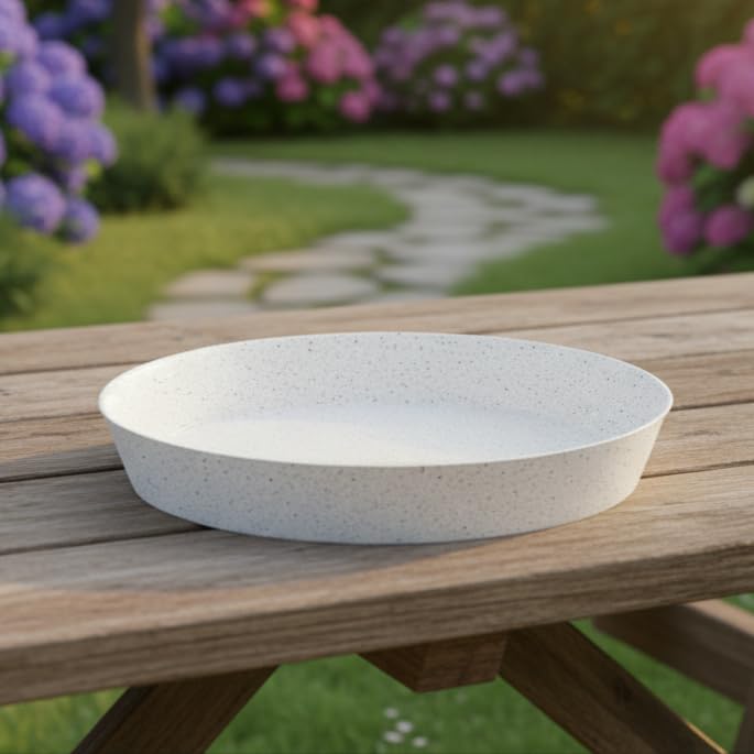 Austin Planter 18 Inch (16.3 Inch Base) Case of 2 Plant Saucers - White Granite Colored Polypropylene â€“ Heavy Duty Indoor/Outdoor â€“ Collects Flower Pot Drainage and Excess Waterâ€“ Made in USA - Image 3