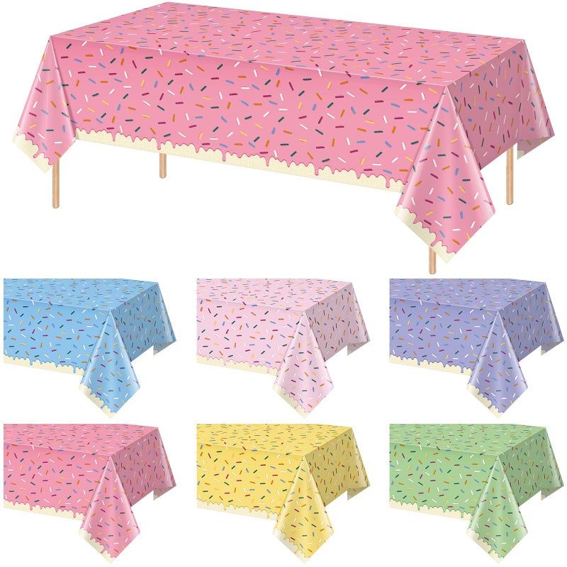 Hallswl 6 Pack Ice Cream Party Decorations Tablecloths,Disposable Plastic Rectangle Table Covers for Baby Shower Sweet One Birthday Donut Themed Party Supplies, 6 Color,54 X 108 Inch - Image 1