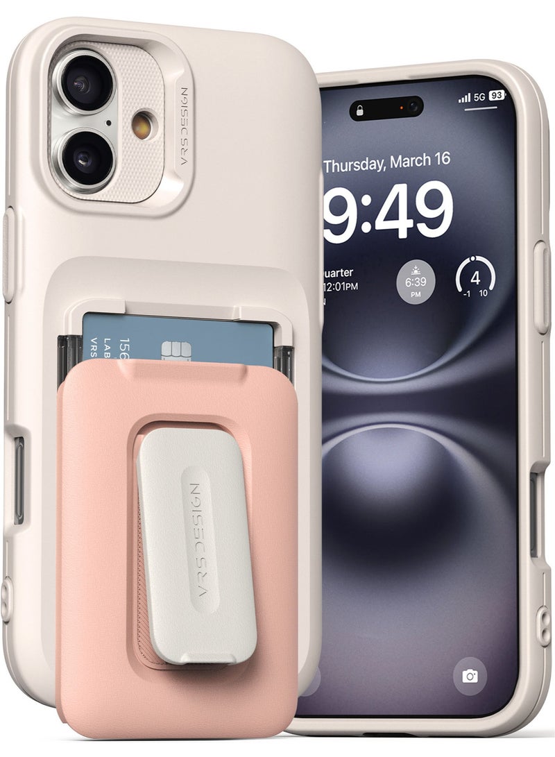 VRS Design D-Wallet Orb iPhone 16 PLUS Case Cover Wallet [3 Card] Credit Holder Slot [Semi Automatic] Built-in [Kickstand] - Pink Sand  - Image 1