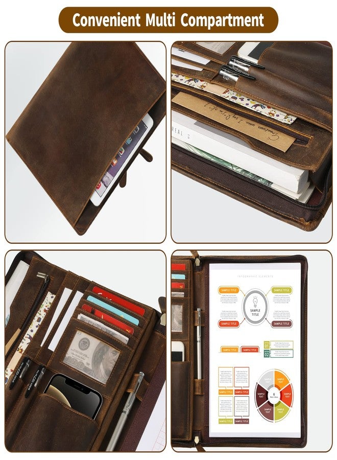 Ringsun Genuine Leather Portfolio with Zipper, Business Organizer for A4/Pad/Phone, Brown, RS63 - Image 4