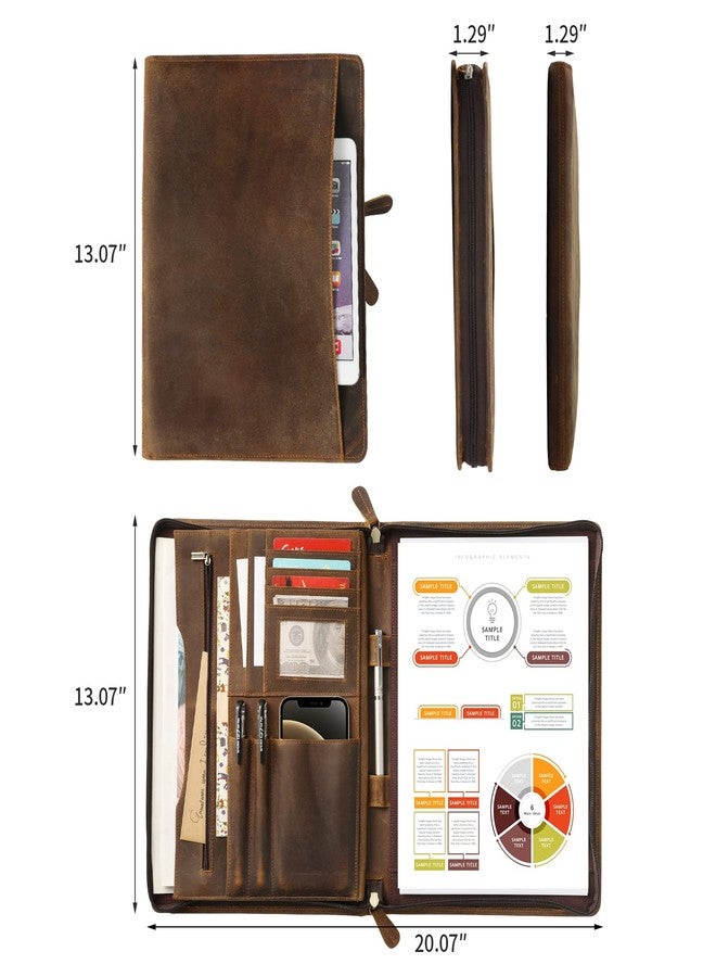 Ringsun Genuine Leather Portfolio with Zipper, Business Organizer for A4/Pad/Phone, Brown, RS63 - Image 2