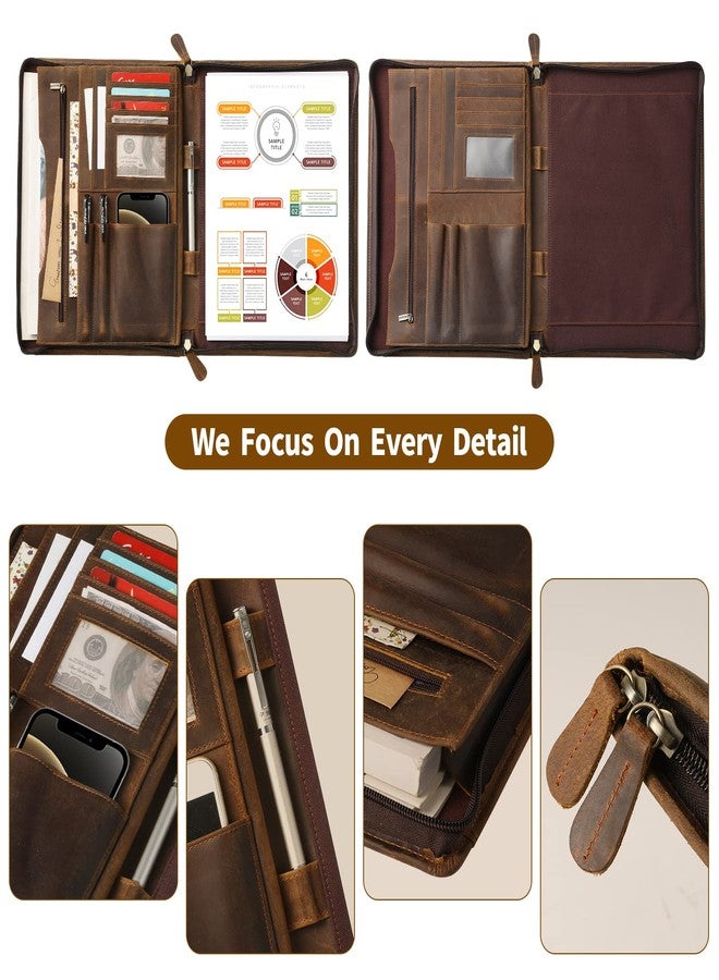 Ringsun Genuine Leather Portfolio with Zipper, Business Organizer for A4/Pad/Phone, Brown, RS63 - Image 3