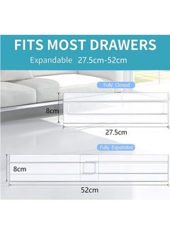 LENND Drawer Dividers Organizers 8 Pack,Adjustable 8cm High Expandable from 27-52cm Kitchen Drawer Organizer, Clear Plastic Drawers Separators for Clothing, Kitchen Utensils and Office Storage  - Image 3