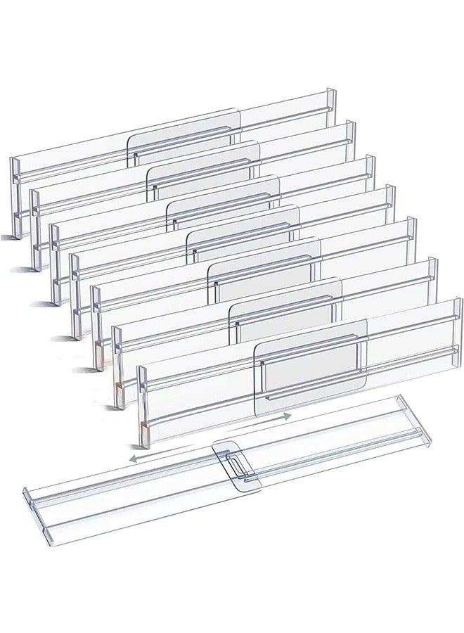 LENND Drawer Dividers Organizers 8 Pack,Adjustable 8cm High Expandable from 27-52cm Kitchen Drawer Organizer, Clear Plastic Drawers Separators for Clothing, Kitchen Utensils and Office Storage - Image 1