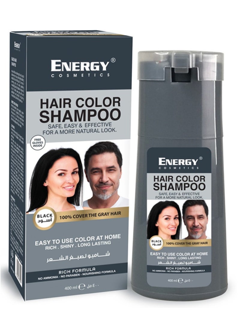 ENERGY COSMETICS Hair Color Shampoo, Safe, Easy & Effective Hair Color Shampoo, No Ammonia, No Paraben, Black  - Image 1