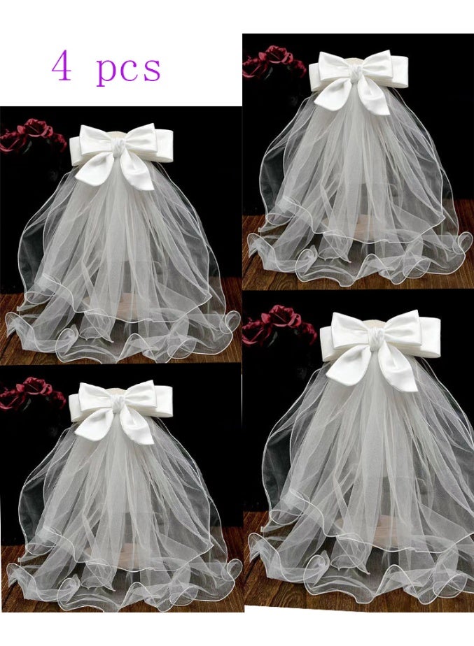 NIBEMINENT 4-Piece Bride Bow Veil Headband with Hair Clip Barrette for Wedding Engagement Bride to Be Bridal Shower Bachelorette - Image 1